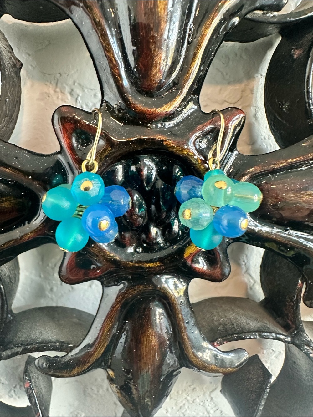 Handmade Teal & Blue Cluster Drop Earrings - Women Jewelry